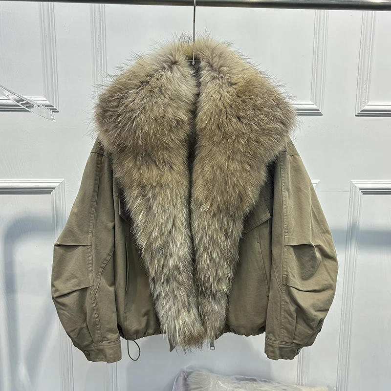 New Arrival Women Winter Removable Big Real Raccoon Fur Collar Parka Warm 90% Goose Down Jacket Loose Thick Parka Coats