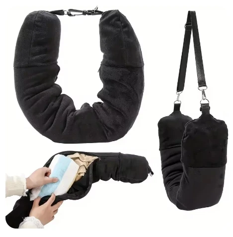 Travel Pillow With Storage Pouch Adjustable Polyester Neck Support Comfortable&Lightweight