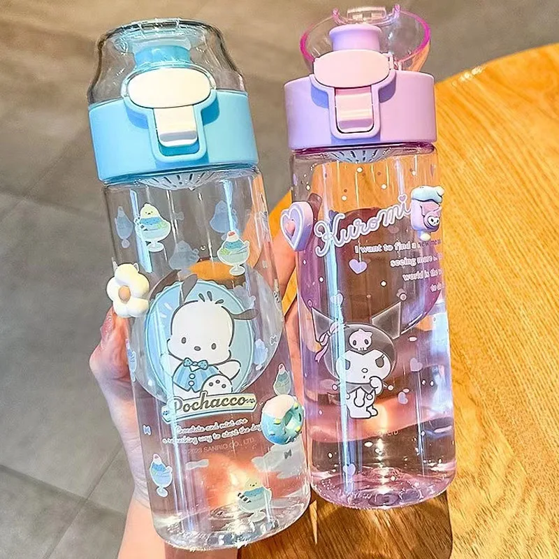 Kawaii Cinnamorolls Water Bottle Kuromis Cartoon Anime Melodys Glass Cup Sleeve Toys for Kids Bottle Gift Water Cup 550ml