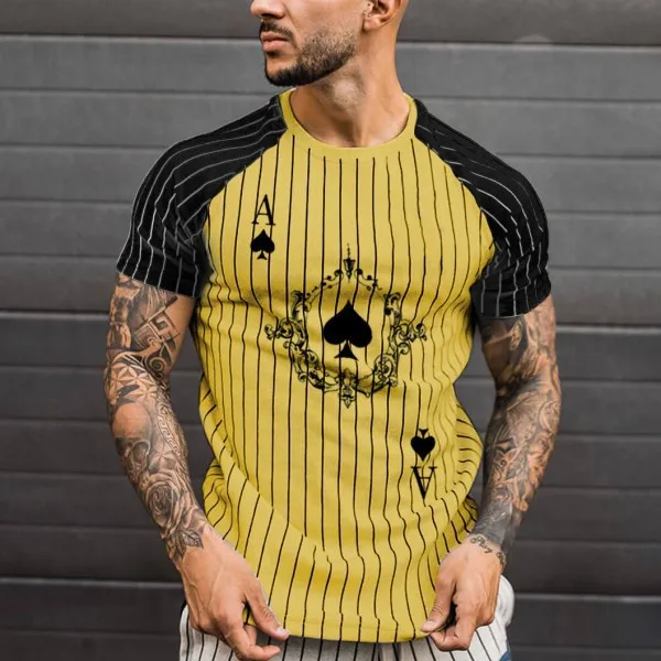 

26 Summer Men's Loose Ace of Spades Poker 3D Digital Print T-shirt Street Personality Trendy Round Neck Short Sleeve Men