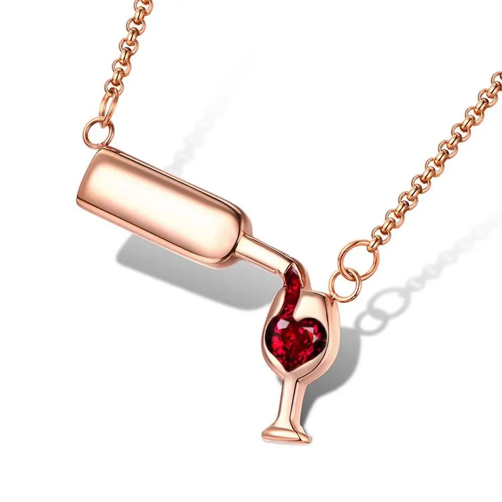 

Cubic Zirconia Fashion Red Wine Wineglass Alloy Love Heart Glass Bottle Jewelry Necklace Pendant Choker
