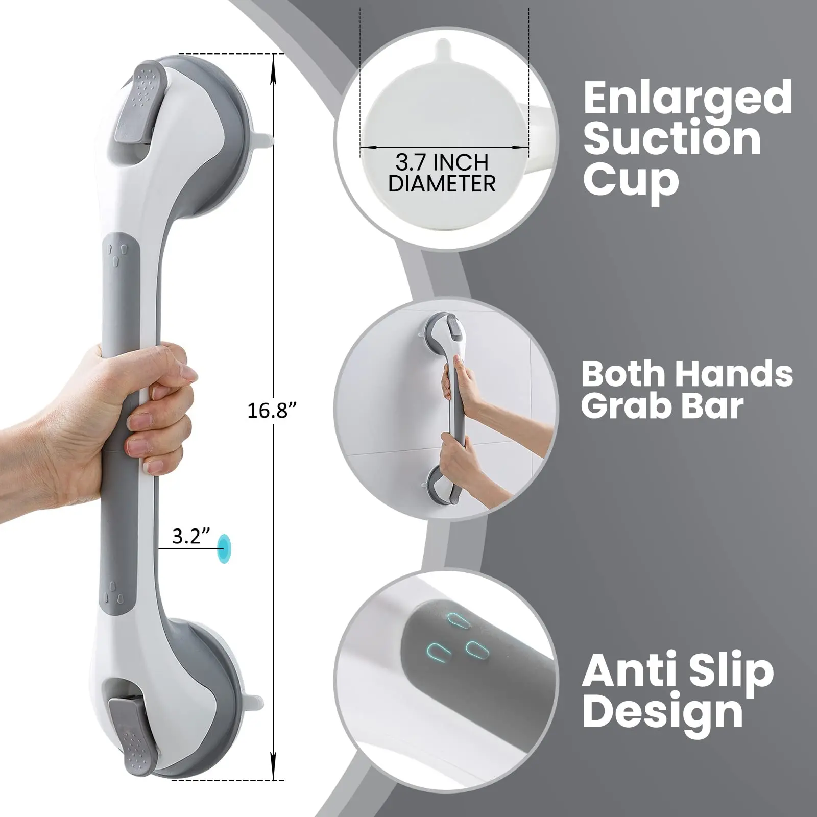 TAILI Shower Grab Bar Suction Grab Bars for Bathtubs and Showers Heavy Duty Shower Handle Removable Shower Handrails for Seniors