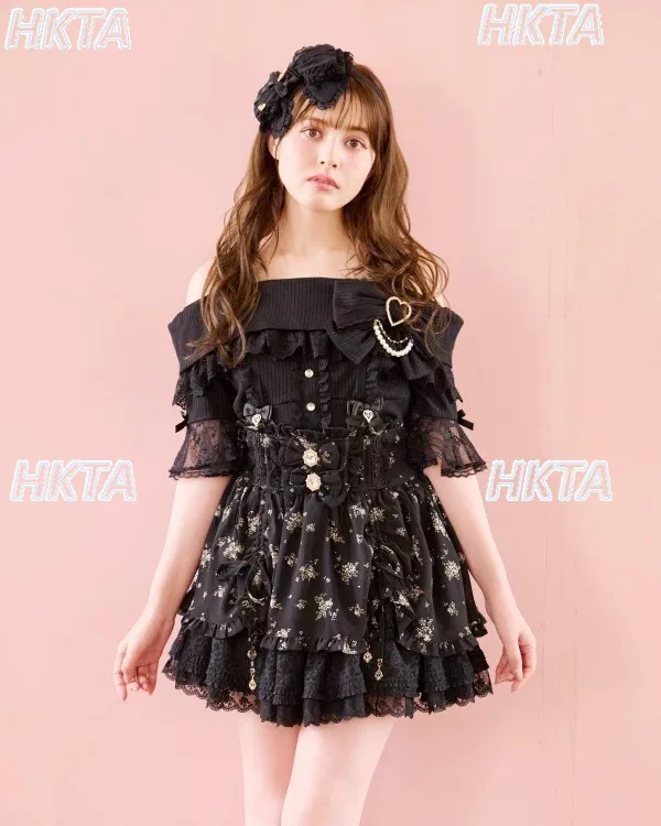 ليز الحلو القوس الكبير التخسيس حزام خارج الكتف التي شيرت فتاة اليابانية لوليتا لطيف الثقيلة الدانتيل المرقعة محبوك تي شيرت السيدات