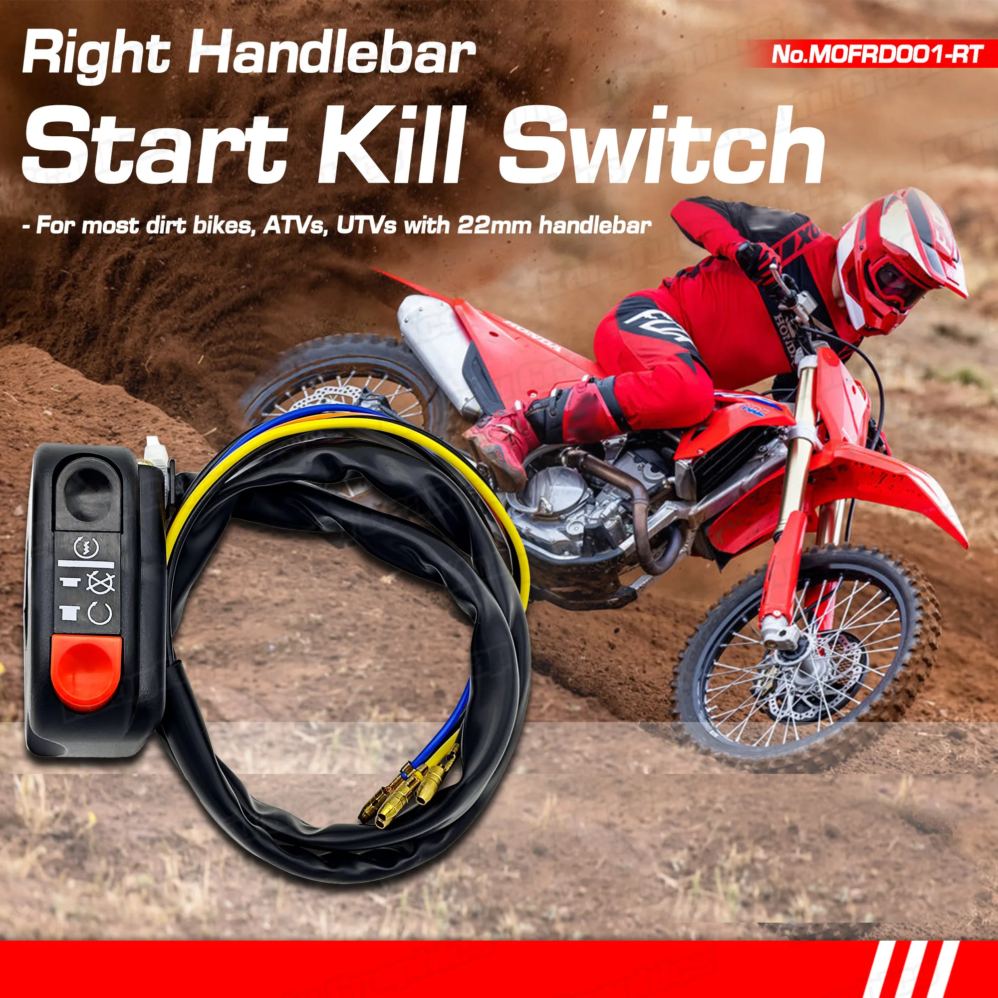 

Motorcycle 7/8" 22mm Right Handlebar Engine Kill Switch Assembly Starter Button Universal for Dirt Bike ATV UTV, Black