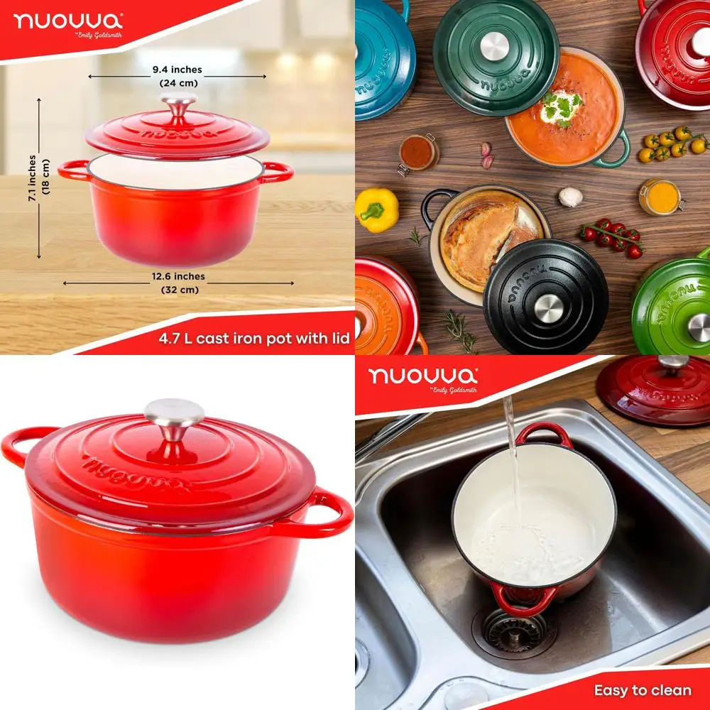 

Эмалированная чугунная кастрюля с крышкой, антипригарная, выдерживает температуру до 500°C. ° 5-кварцевый (5-литровый) 24-сантиметровый (24 см) красный (красный цвет)