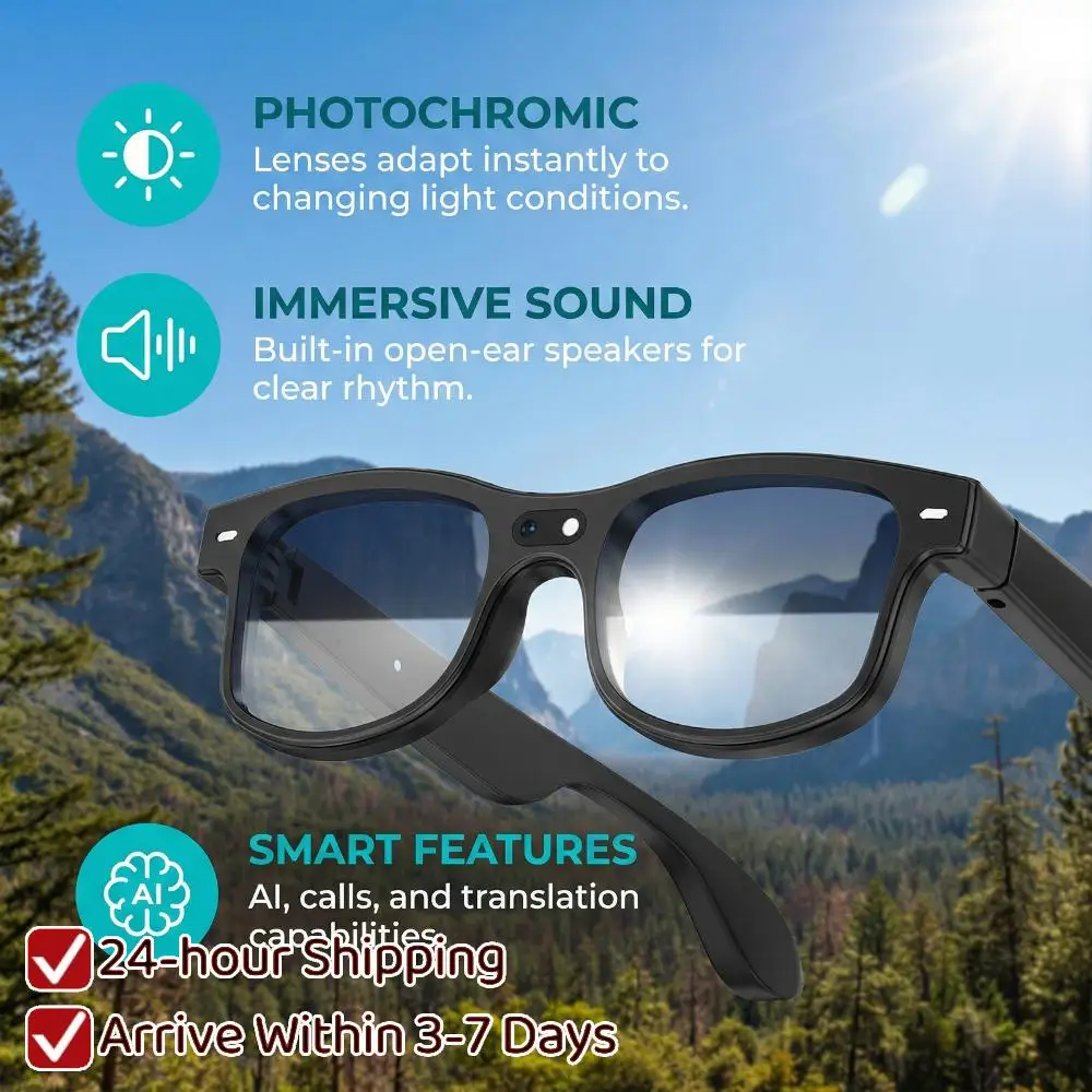 

Умные очки BT с функцией перевода в реальном времени на 160+ языков, записью без помощи рук и линзами с изменением цвета для мужчин и женщин, для вождения