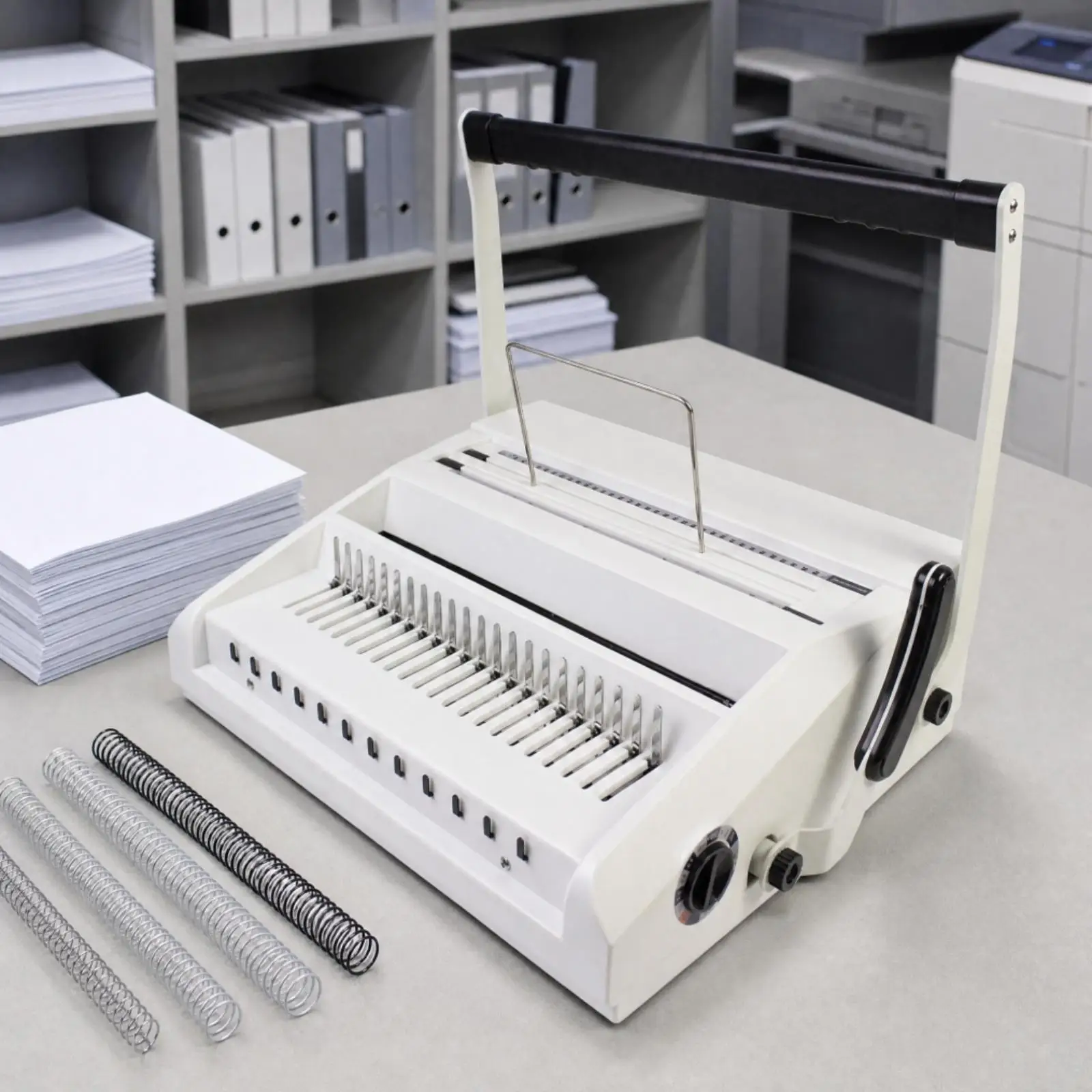 A4 Manual Comb Binding Machine Paper Punch 34 Hole Adjustable Margin Desktop Document Binder with Waste Tray for Office Files