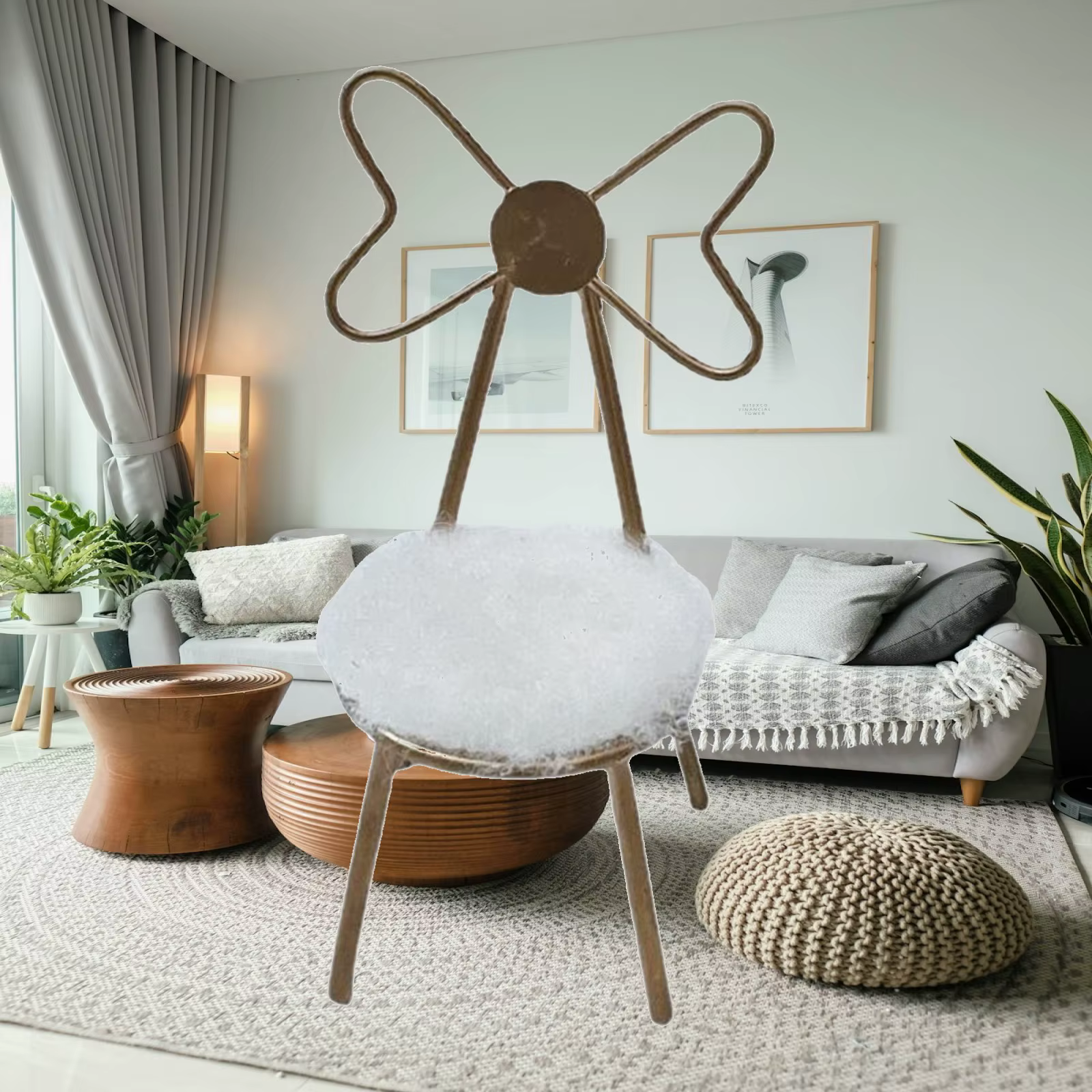 

1/12 Miniature Dollhouse Metal Chair with Plush Cushion Accessory Bedroom Decor