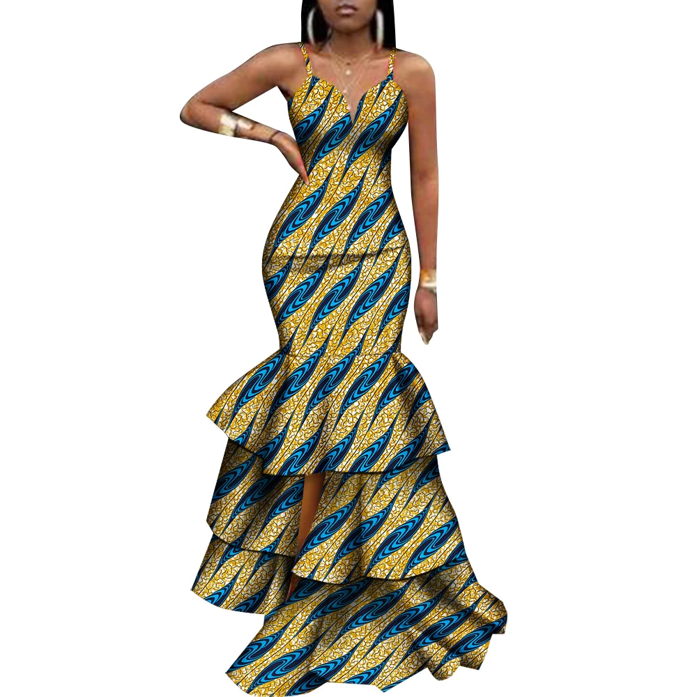 African Dresses Lady Sexy Party Sleeveless Slim Hip Pleated Wedding Clothing Fashion KG913