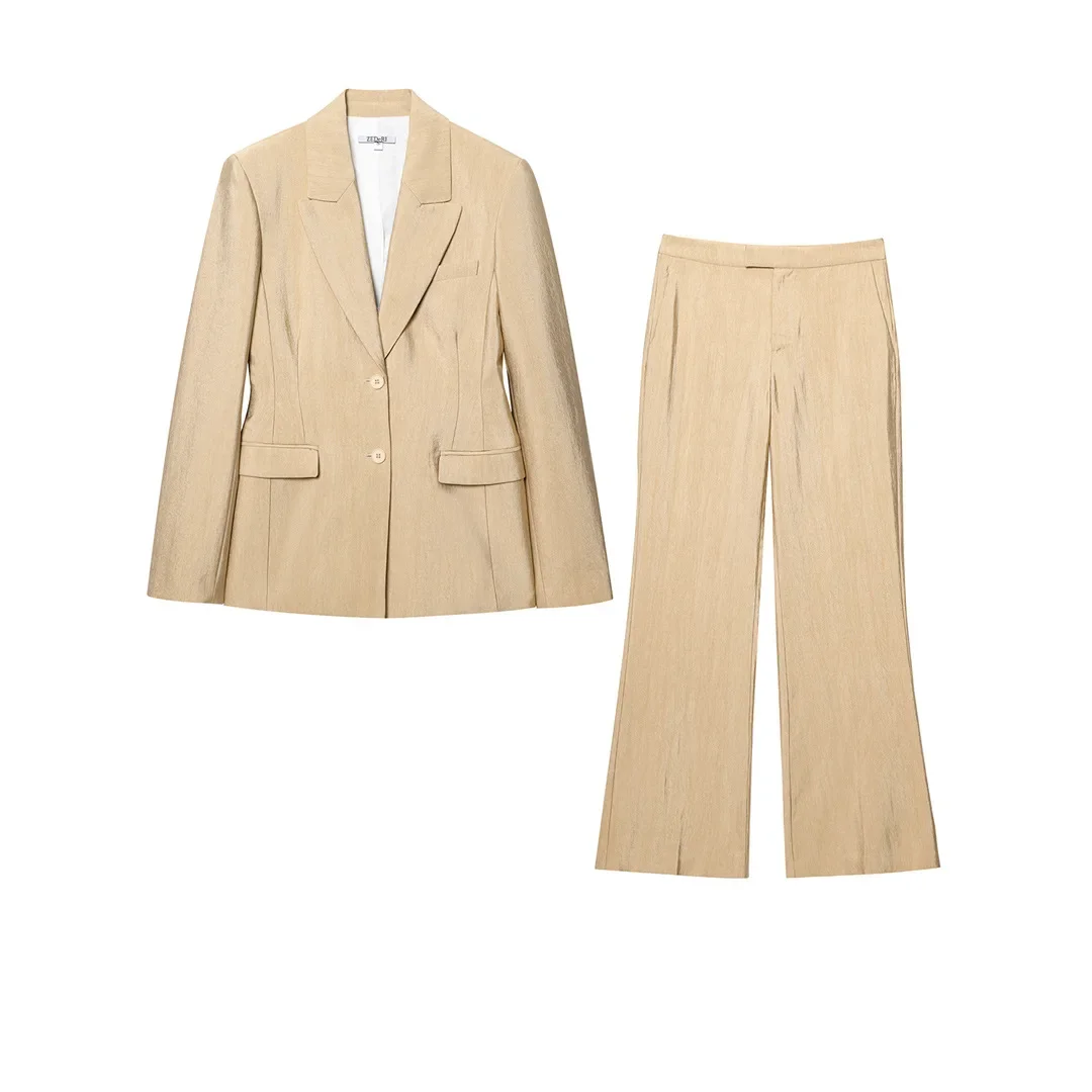 

High Waist Straight Trouser 2025 Outfits Casual Solid Blazer Pants Sets Women Slim Waist Lapel Long Sleeve Shoulder Pad Jacket