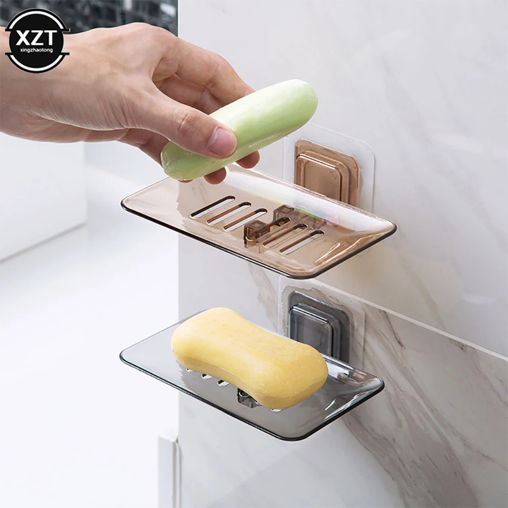 Punch-Free Soap Drain Box Transparent Case Soap Holder Suction Cup Wall-Mounted Storage Plate Tray Bathroom Container Organizers