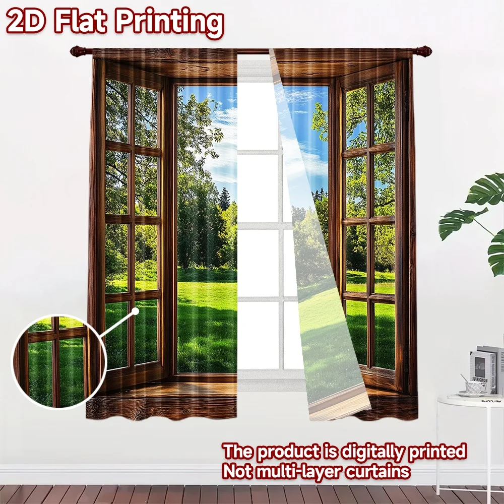 2D flat 2pcs Curtain Vintage drapes and curtains Sunny Meadow View Digitally printed polyester Party & Holiday Decor Use for