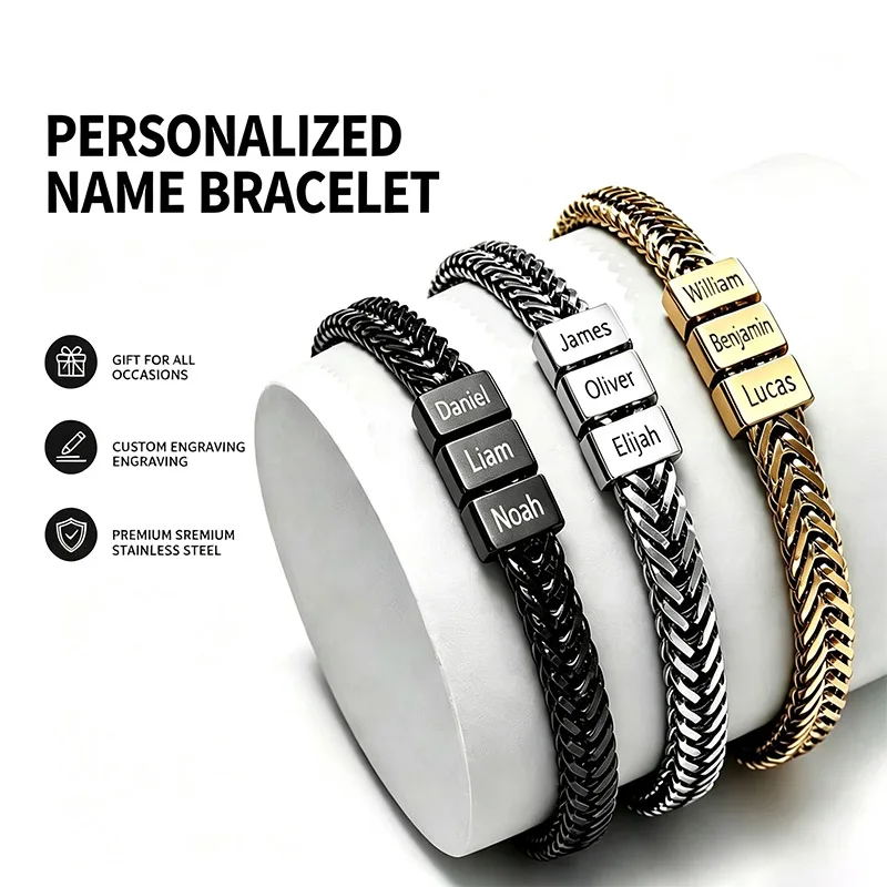 Personalized Name Bracelet for Men Custom Engraved Name Bracelet Stainless Steel Hip Hop Chain Hand Jewlery Boyfriend Husband
