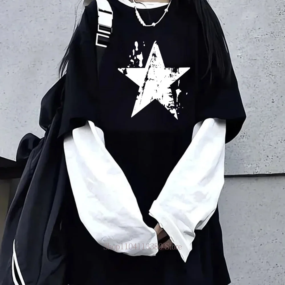Damen Retro Star Y2K Print Grafik Fake Two-Layer Langarm-T-Shirt – Modisches Gothic Casual Loose Fake Two-Layer Langarm-T-Shirt – Detail 7