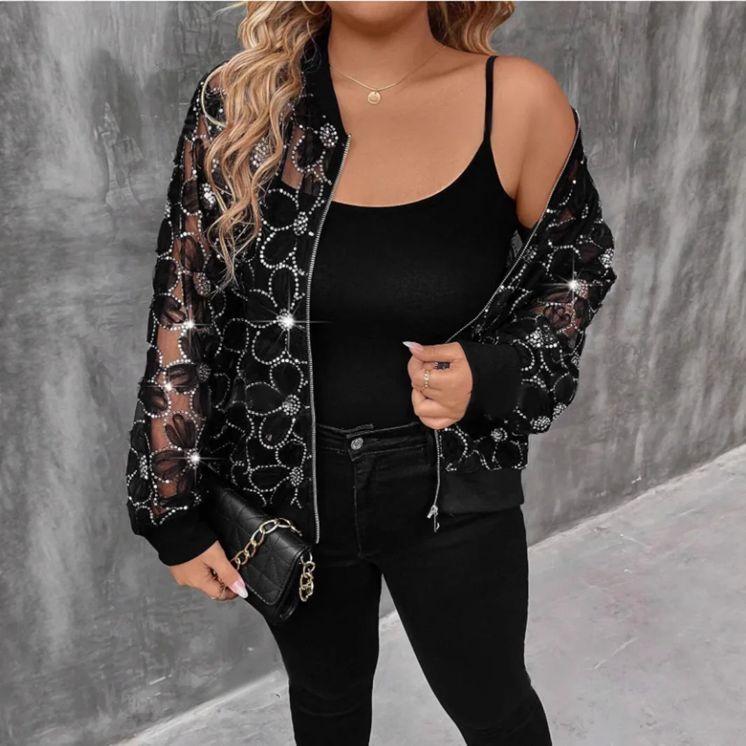 Kardigan z cekinami, zapinany na zamek, odzież wierzchnia chroniąca przed słońcem, długie spodnie z niskim stanem, cienki letni nowy płaszcz damski.