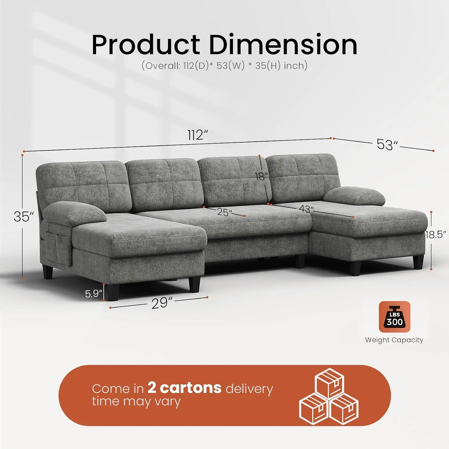 U-Shaped Sectional Couch for Living Room, 112