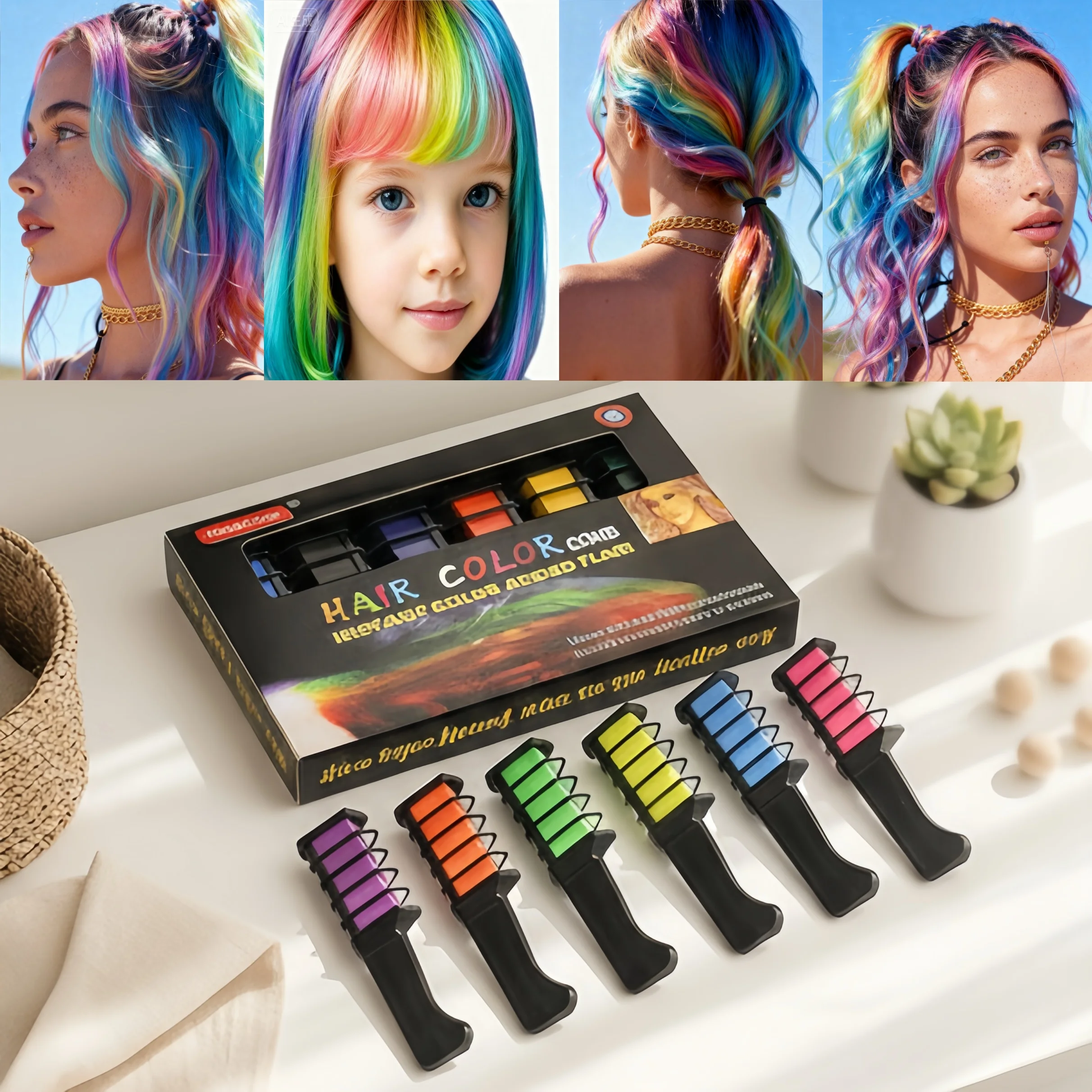 

6Color Temporary Hair Chalk Dye Washable Safe for Kids Girls Adults Perfect for Sports Events Halloween Christmas Cosplay