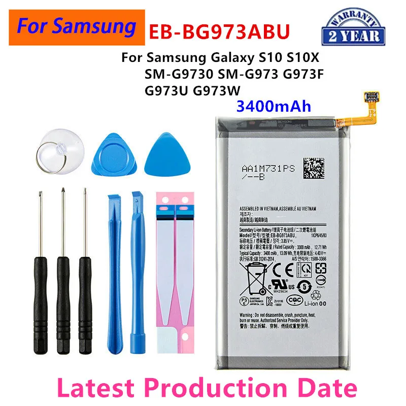 EB-BG973ABU Bateria para Samsung Galaxy S10, S10 X, SM-G9730, SM-G973, G973F, G973U, G973W, 3400mAh, novo, ferramentas