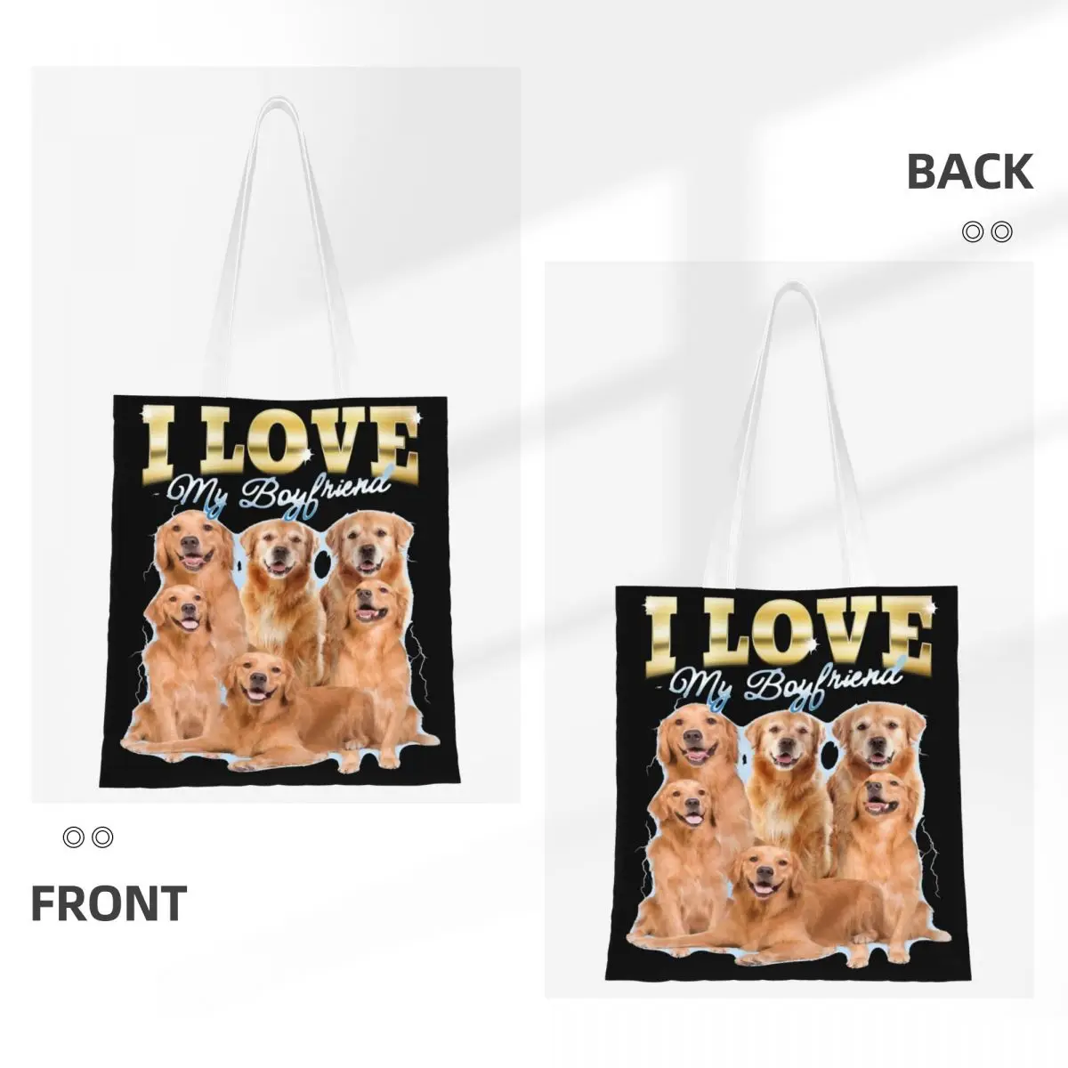 Golden Retriever-Bolso de mano con estampado para mujer, bolsa de hombro con estampado de "I Love My Boyfriend", para estudiantes