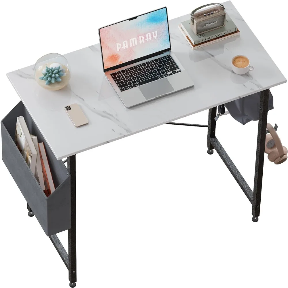 

32 Inch Computer Desk for Small Spaces with Storage Bag, Home Office Work Desk with Headphone Hook, Small Office Desk Study