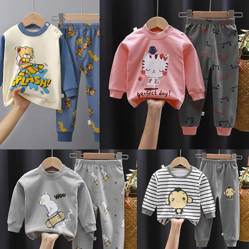 Children's Clothing Two-Piece Set Of Long-Sleeved Underwear Suit Cotton New Boys And Girls Warm Clothes Cartoon Homewear Suit