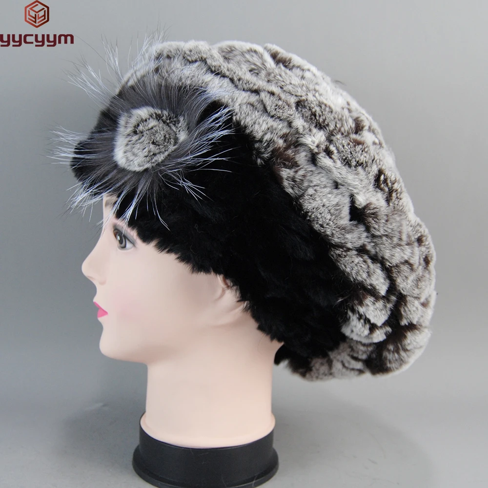 New Style Lady Beret Caps Knitted Real Rex Rabbit Fur Beanies Hat Women Winter Rex Rabbit Fur Hats 100% Real Rex Rabbit Fur Cap