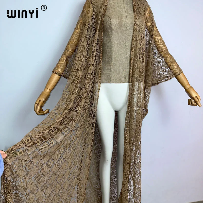 WINYI new summer Africa pure color damski płaszcz długa sukienka elegancka Boho maxi plażowa futerał do pływania pusta seksowny płaszcz seksowne