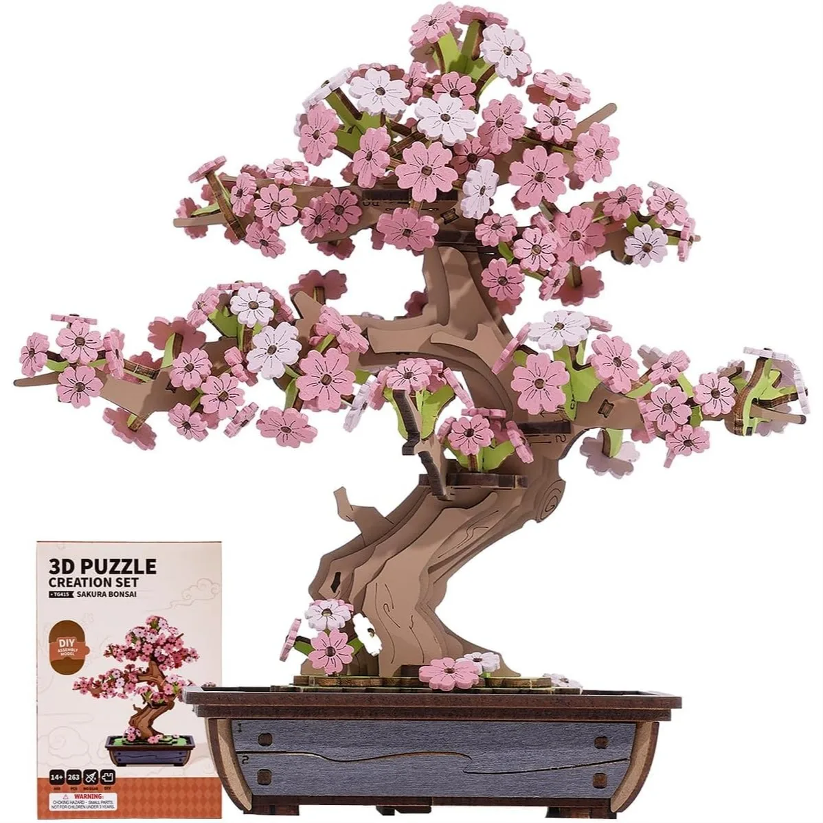 

3D Puzzles for Adults, DIY Wooden Flower Cherry Blossom Sakura Bonsai Tree Building Kit, Eco-Friendly Craft Gift for Christmas