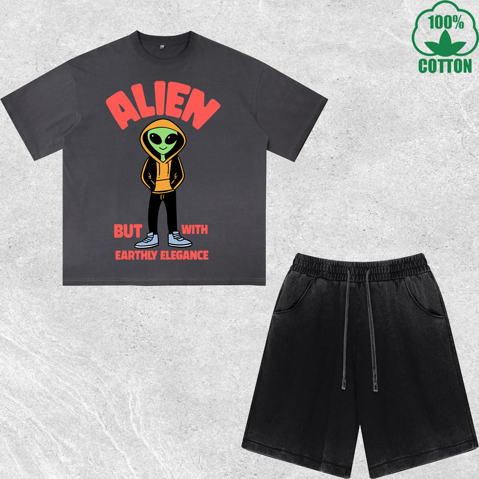 

But with Elegance Printed Dirty Wash T-Shirt Shorts Set Multicolor Combo Loose Trendy Fashionable 100%Cotton
