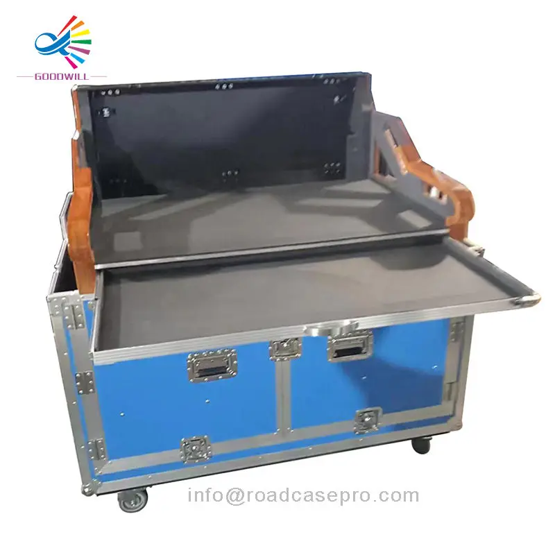 Hydraulic Flight Case for Digital Mixer Flip Road Box with Laptop Holder and 1U Space Professional Audio Equipment Trunk