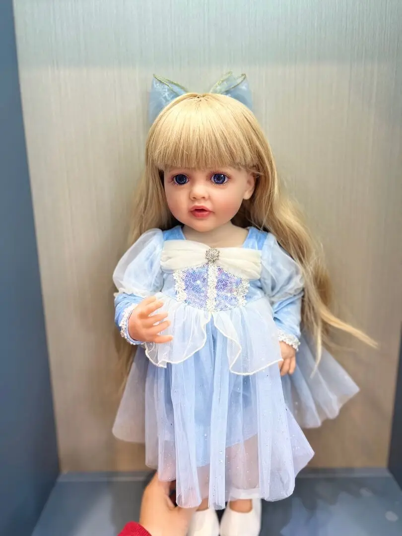 

NPK 55CM Full Body Silicone Soft Touch Reborn Toddler Princess Betty with long blond Hair Blue dress Lifelike Real baby doll