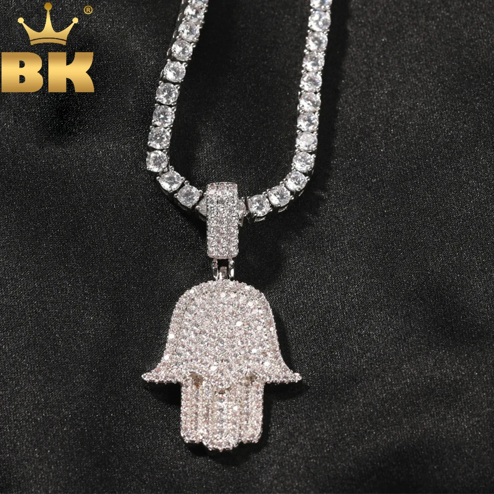 TBTK Full Iced Out Bling Cubic Zirconia Hamsa Hand Pendant Necklace Tennis Chain Luxury Hiphop Jewelry For Gift