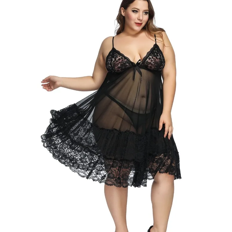 S-7XL Plus Size Sexy Strap Nightwear Large Lingerie Gown Sleep Wear Women Sleepwear Home Nightclub Dress Pajamas