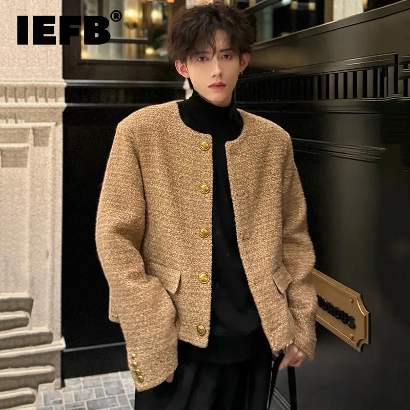 IEFB Round Collar Male Jackets Korean Stylish Solid Color Button Baggy Men Short Coats Men\'s Clothing Spring New Trend 9C4683