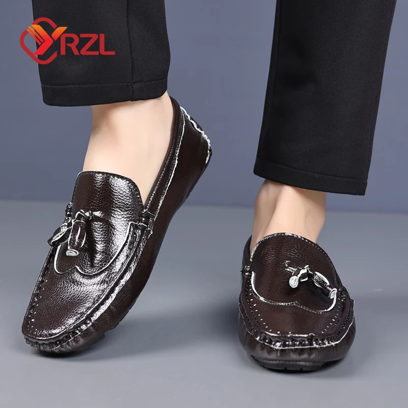 YRZL New Men Casual Shoes 2024 Fashion Leather Loafers for Man Comfortable Driving Moccasins High Quality Breathable Tassel Shoe