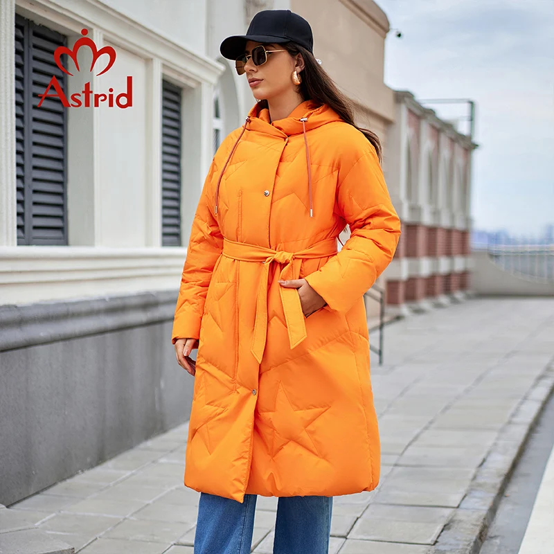 Astrid Fashion Women\'s Autumn Winter Parka Plus Size Woman Clothing Long Loose Padding Warm Hood Lady Quilted Jacket Coats Belt