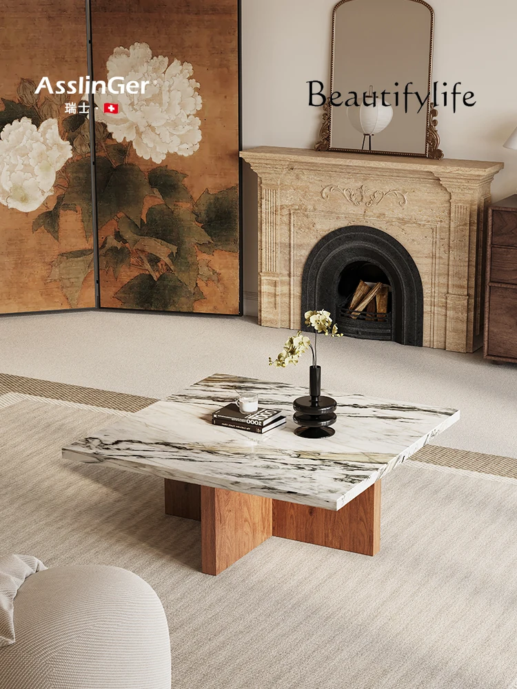 طاولة قهوة من الرخام الطبيعي لغرفة المعيشة، شقة منزلية صغيرة، طاولة قهوة حجرية بيضاء فاخرة لبطن السمك #2
