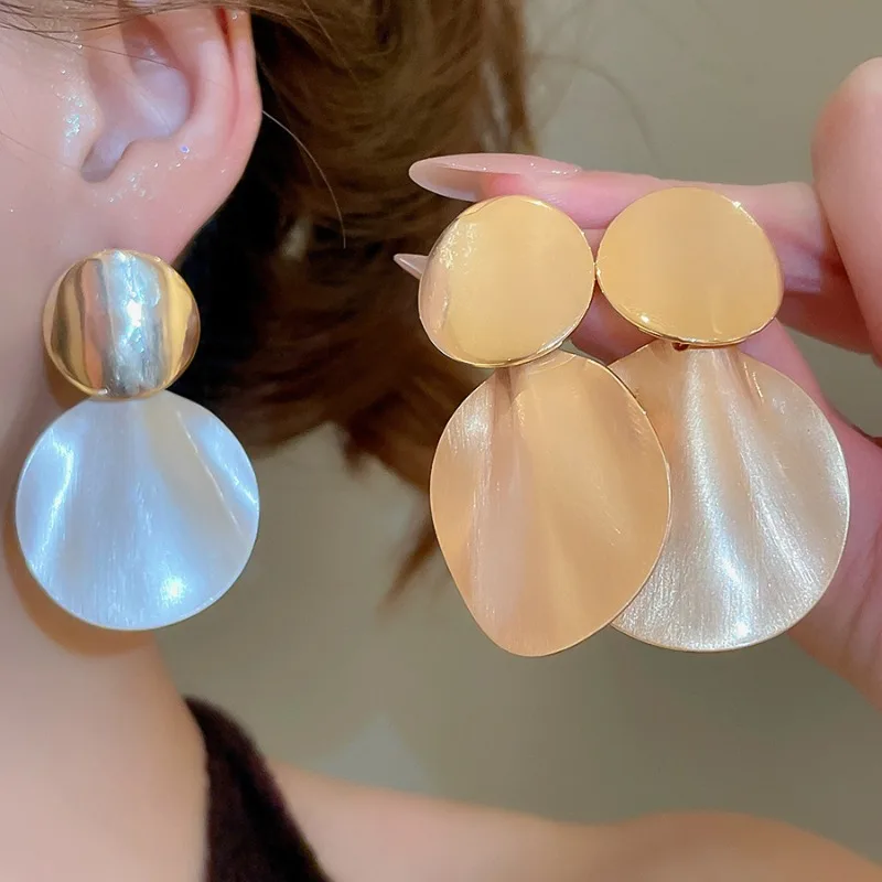 

Minar Hyperbole Double Color Metallic Round Drape Drop Earrings for Women 18K Real Gold Silver Plated Copper Every Day Jewelry