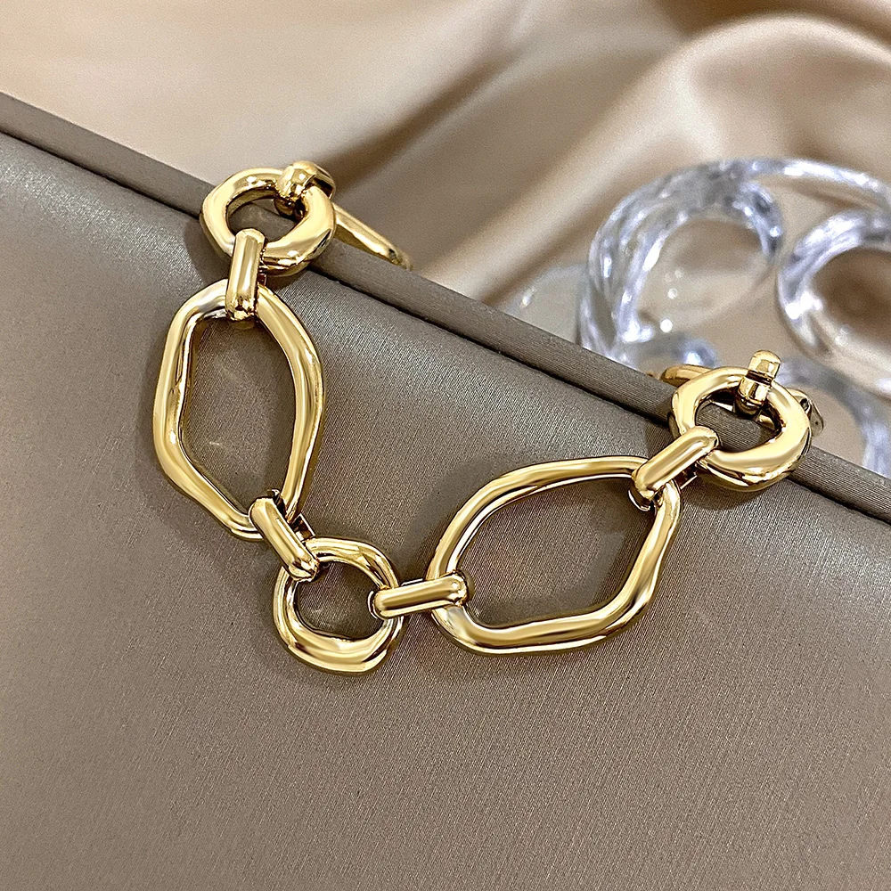 Irregular Geometric Circle Chain Bracelets for Women Fashion Gold Silver Color Stainless Steel Bracelet Waterproof Jewelry