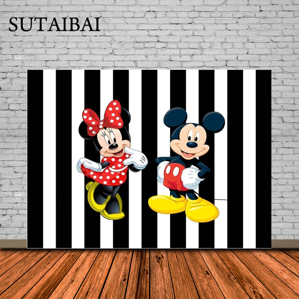 Mickey Mouse Backdrop Black and White Vintage Mickey Mouse and Red Minnie Mouse Baby Shower Background Vinyl Birthday Background