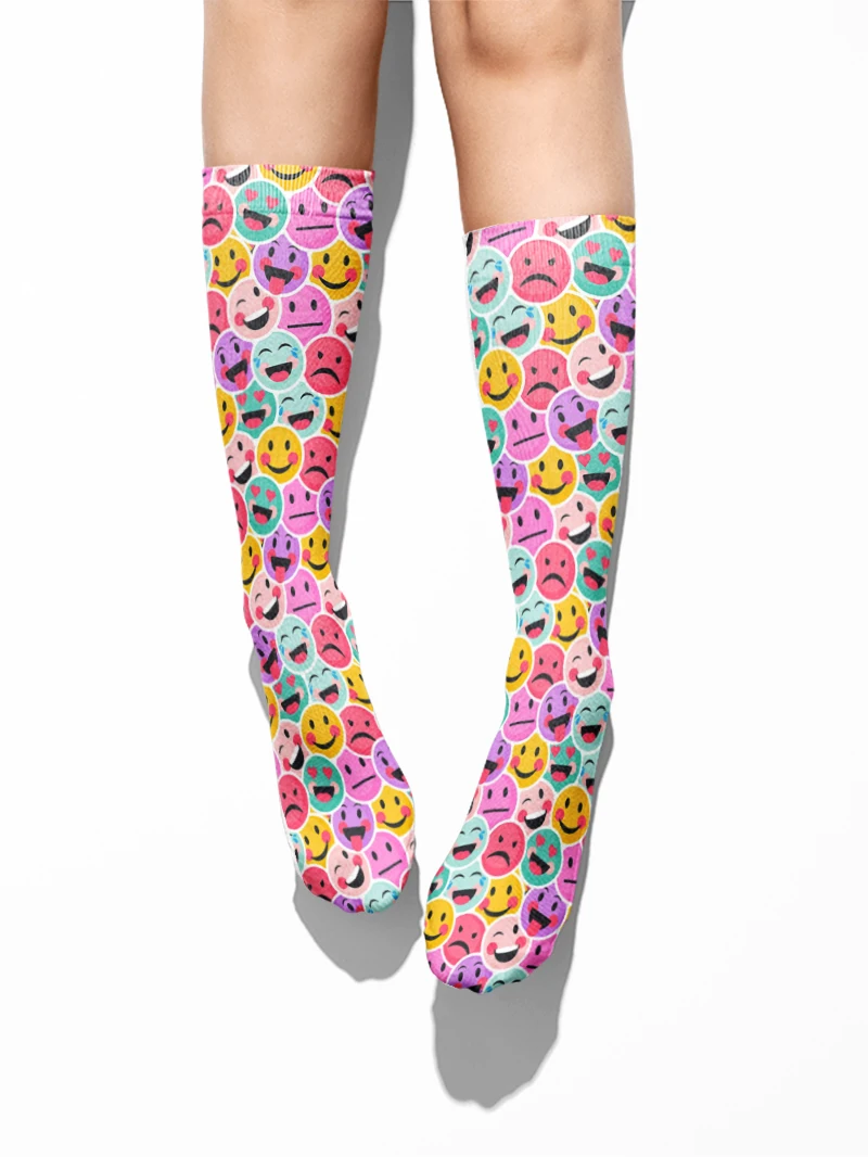 Calcetines largos con estampado de expresión divertida para mujer, medias Kawaii, Harajuku, cómodas, para Halloween, superventas