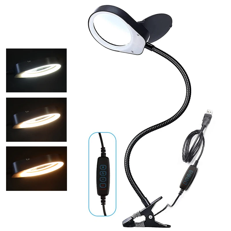 

Flexible 3x10x Illuminated Magnifier USB 3 Colors LED Magnifying Glass for Soldering Iron Repair/Table Lamp/Skincare Beauty Tool