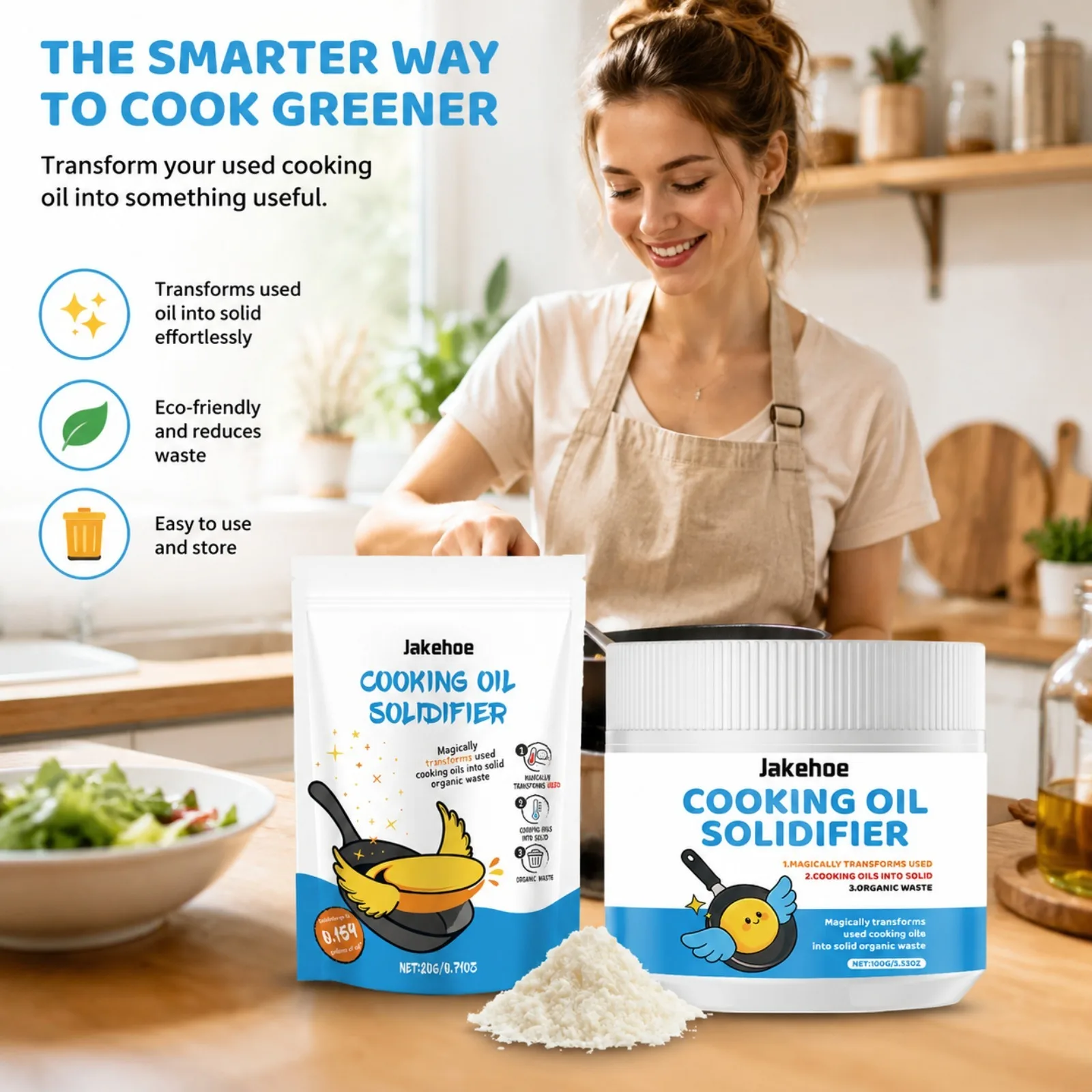 Cooking Oil Solidifier Powder Hot Grease Hardener For Used Fryer Oil Waste Vegetable Lard Eco Friendly Kitchen Cleaning Tool