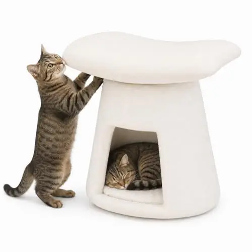 2-in-1 Cat House Ottoman, Ultra-Soft Plush Pet Condo Hideaway with Padded Mat, Modern Multi-Functional Footrest for