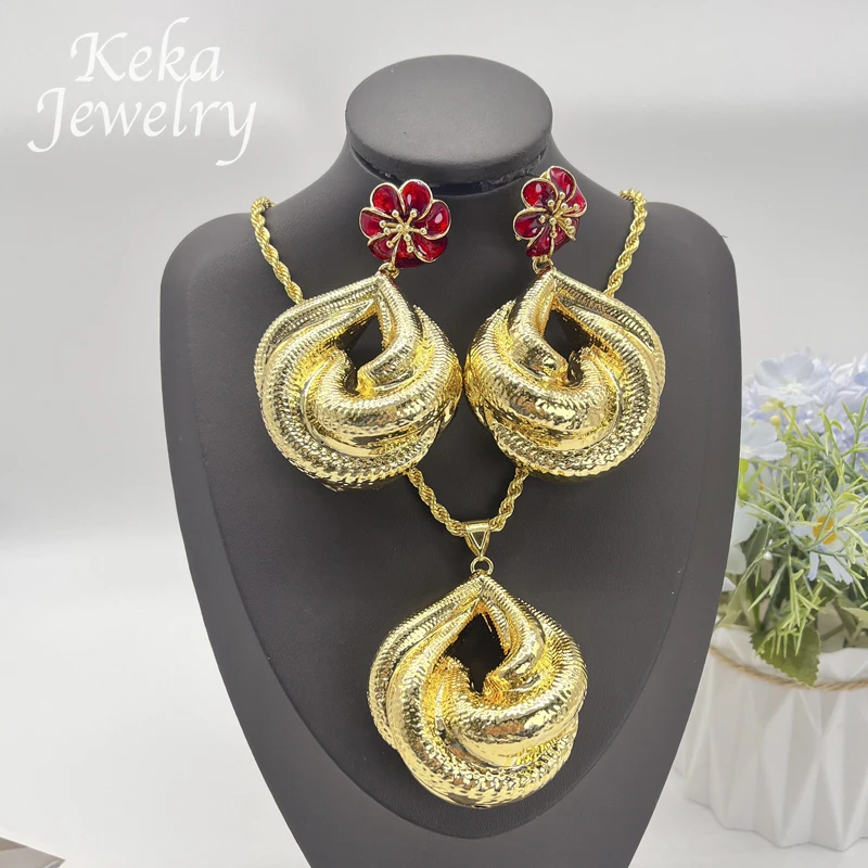 Women Fashion And Atmosphere Earrings Jewelry Set African Necklace Red Delicacy Flower Earring Pendant For Wedding Party Gifts