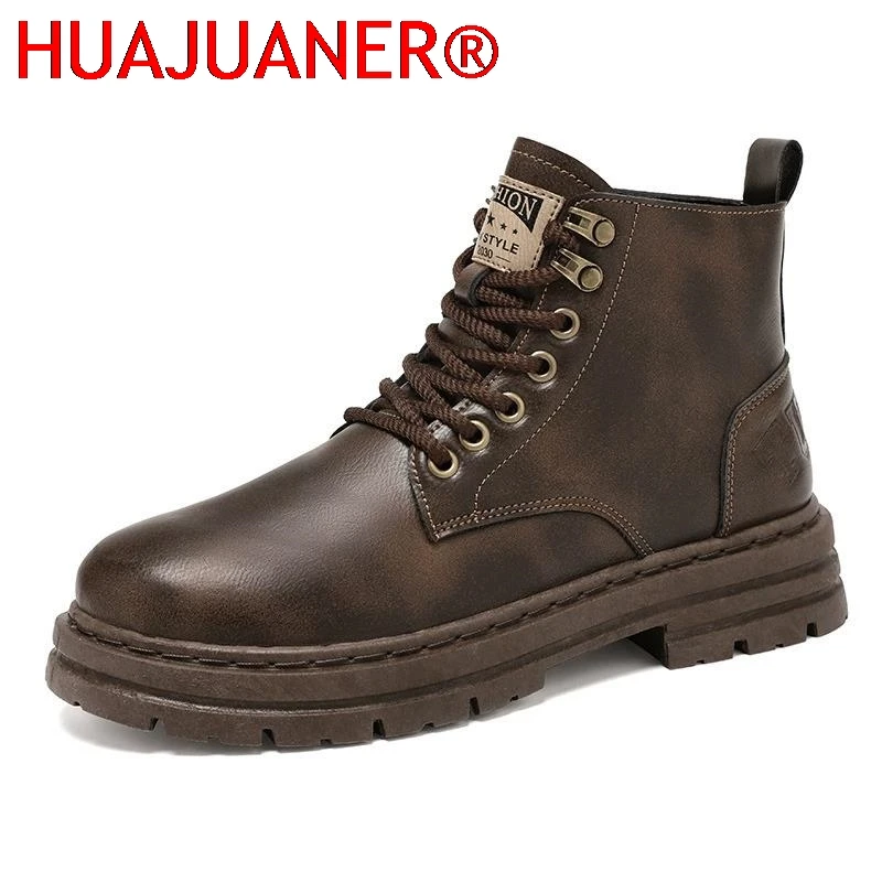 

High Top Boots Men's Leather Shoes Fashion Motorcycle Ankle Boots for Men Winter Boots Man Shoes Lace-Up Botas Hombre