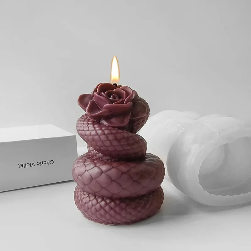 DIY Snake Rose Silicone Mold Halloween Scented Candle Plaster Ornament Mold Flower Snake Candles Mould