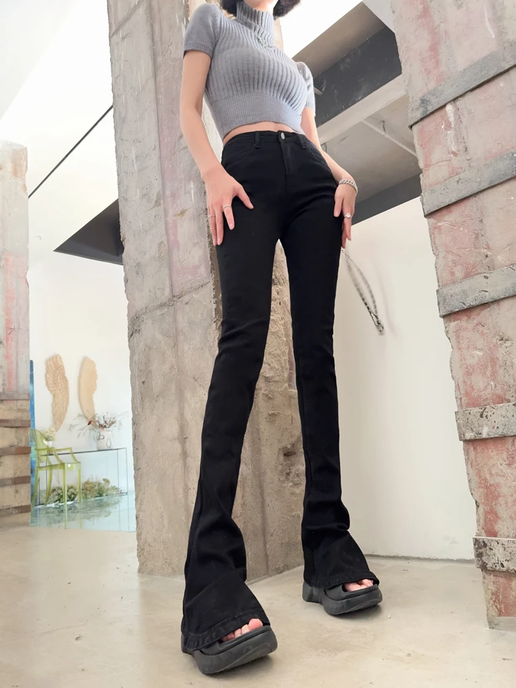 

Расклешенные джинсы с высокой талией, женские облегающие длинные брюки длиной до пола, хлопковые эластичные джинсовые брюки Bla Color Enhance Height