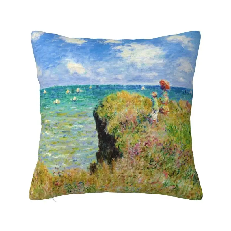 

Claude Monet Painting Throw Pillow Covers Home Decorative Luxury The Cliff Walk at Pourville Outdoor Cushions Square Pillowcase