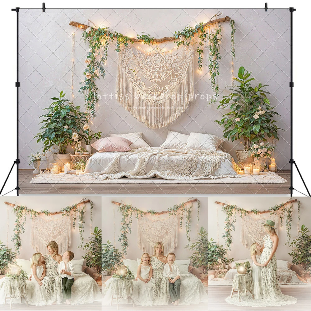 

Bohemian Style Room Backdrops Kids Child Photography Props Baby Adult Photocall Decors White Boho Curtains Headboard Backgrounds